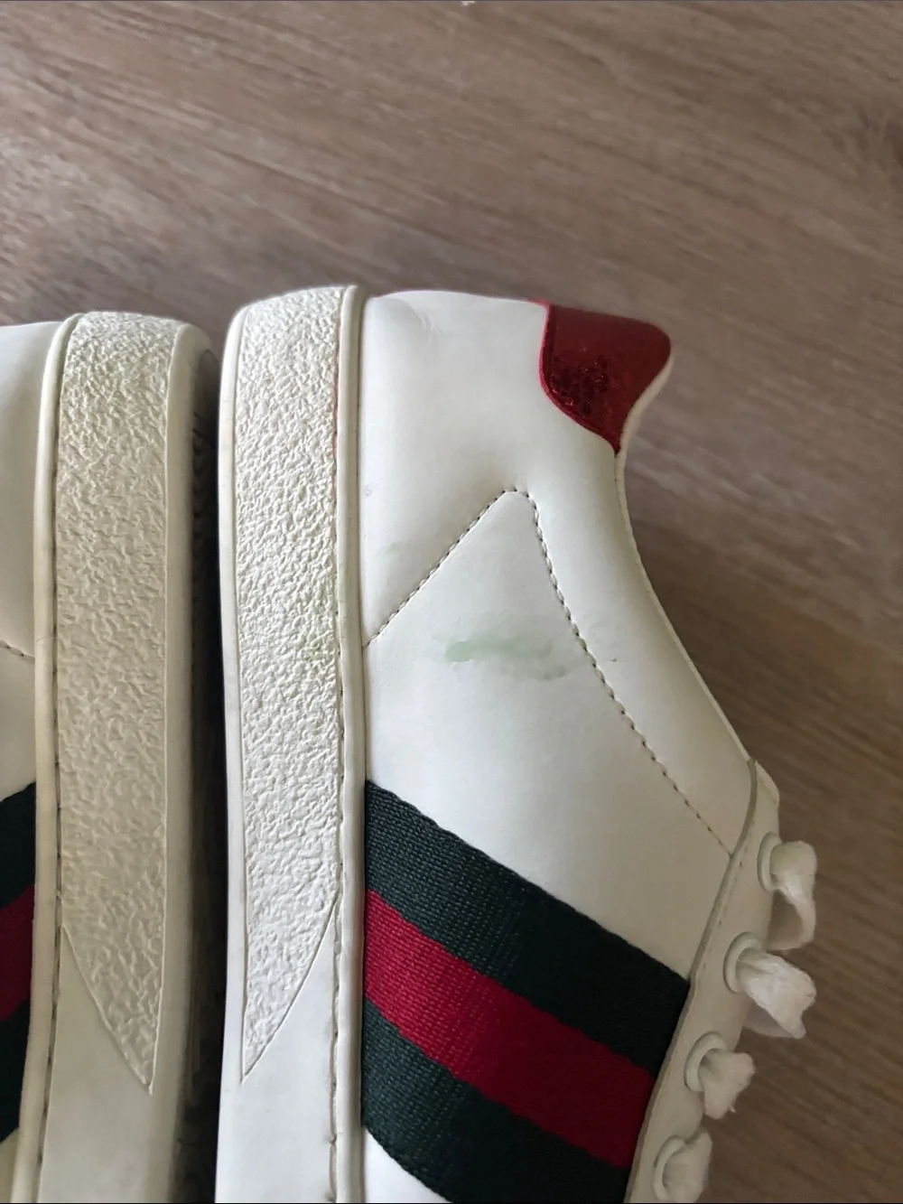 Gucci White Leather Sneakers with Red & Green Accents